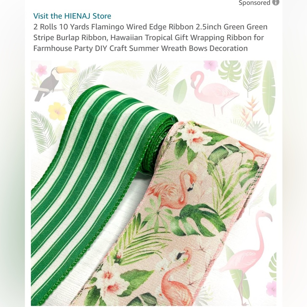 Flamingo Wired Edge Ribbon
